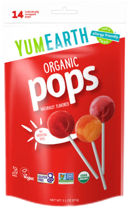 Леденцы без сахара "YumEarth" арбуз, персик, клубника, гранат, 14 шт