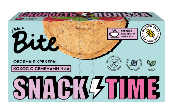 Крекеры овсяные Bite с кокосом и семенами чиа
