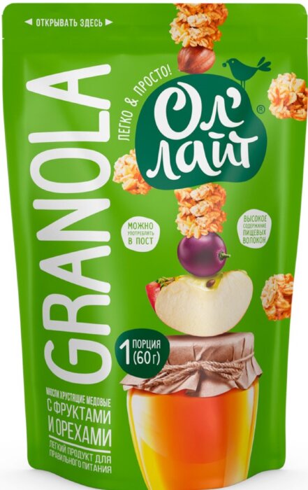 Мюсли хрустящие медовые "Фрукты с орехами" Ол' Лайт/Ol' Light