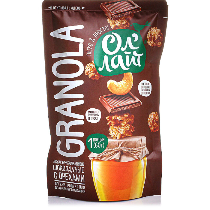 Мюсли хрустящие медовые "Шоколад с орехами" Ол' Лайт/Ol' Light