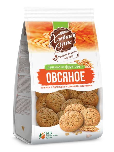 Печенье овсяное "Хлебный спас" чипперс с овсяными и ржаными хлопьями