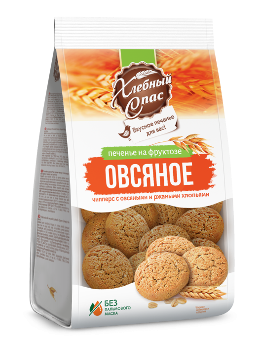 Печенье овсяное "Хлебный спас" чипперс с овсяными и ржаными хлопьями