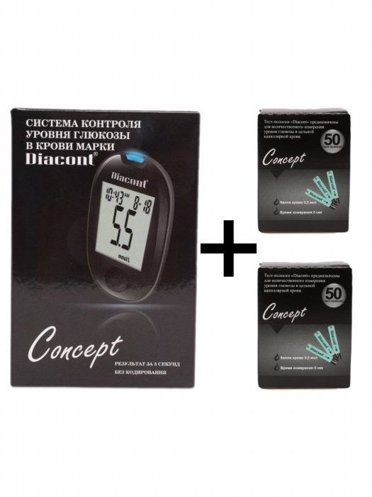 Комплект Глюкометр Diacont Concept + 2 упаковки ТП №50, шт