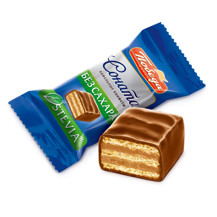 Конфеты вафельные "Соната" в молочном шоколаде Победа вкуса без добавления сахара, 150 гр 80134 