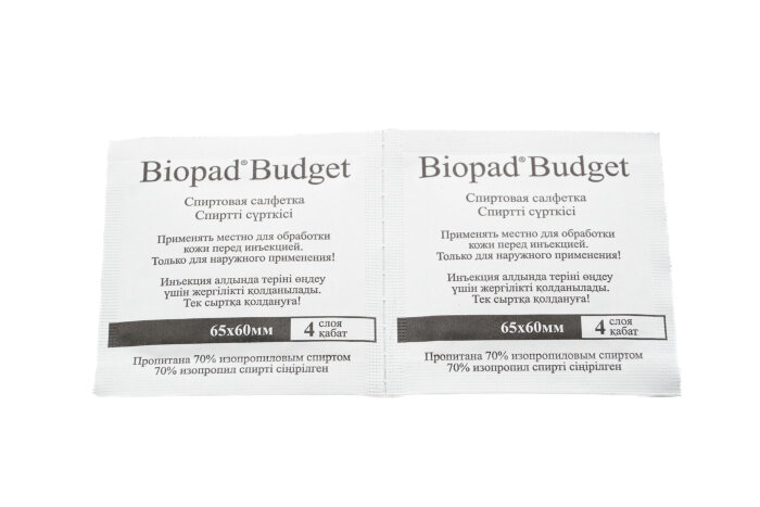 Спиртовая салфетка Biopad Budget 65х60 100 штук