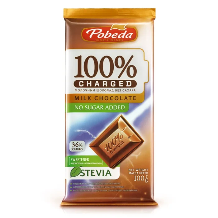 Шоколад молочный Победа вкуса Чаржед без добавление сахара 36% какао 1120